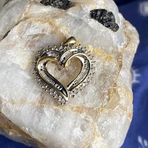 Yellow and White Gold Diamond Heart Pendant 10k